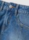 Gonna denim blu in puro cotone con orlo sfrangiato_3