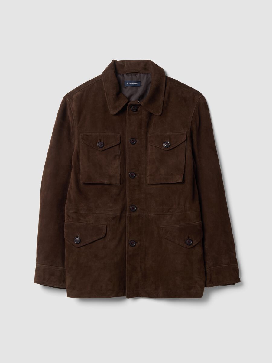 Brown padded genuine leather jacket_0