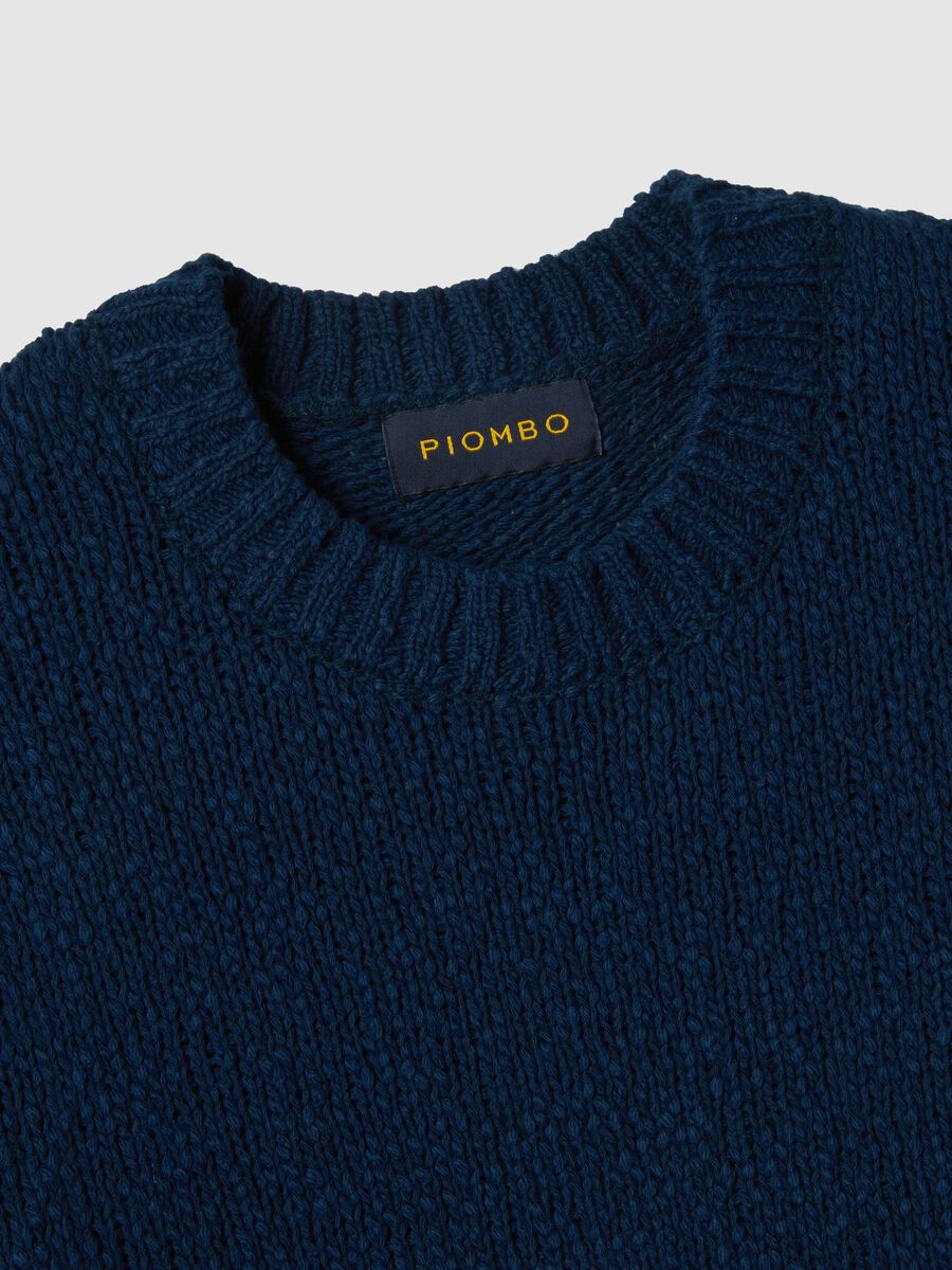 Long sleeve blue pure cotton pullover regular fit_5
