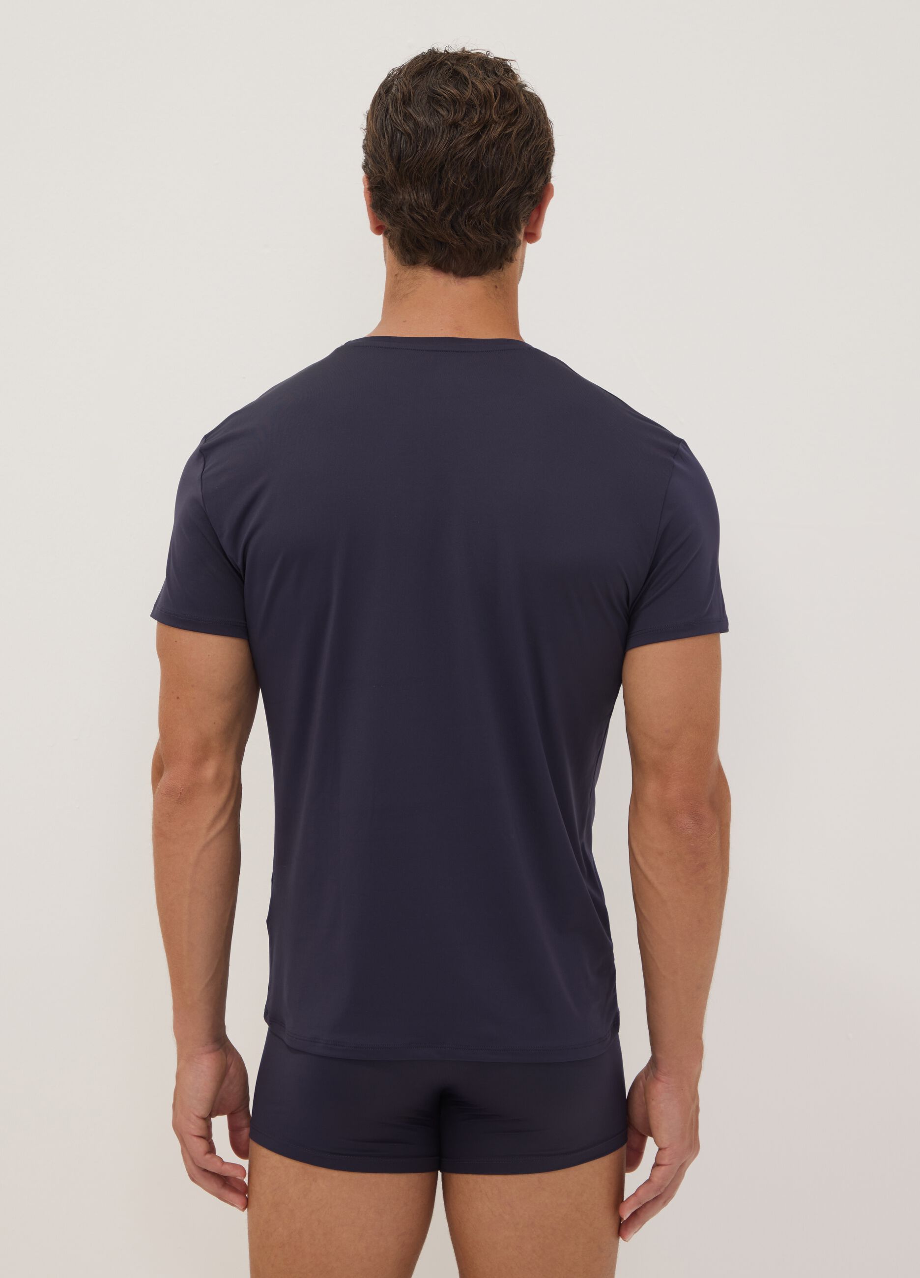 2er-Pack blaue T-Shirts aus elastischer Mikrofaser, Regular Fit