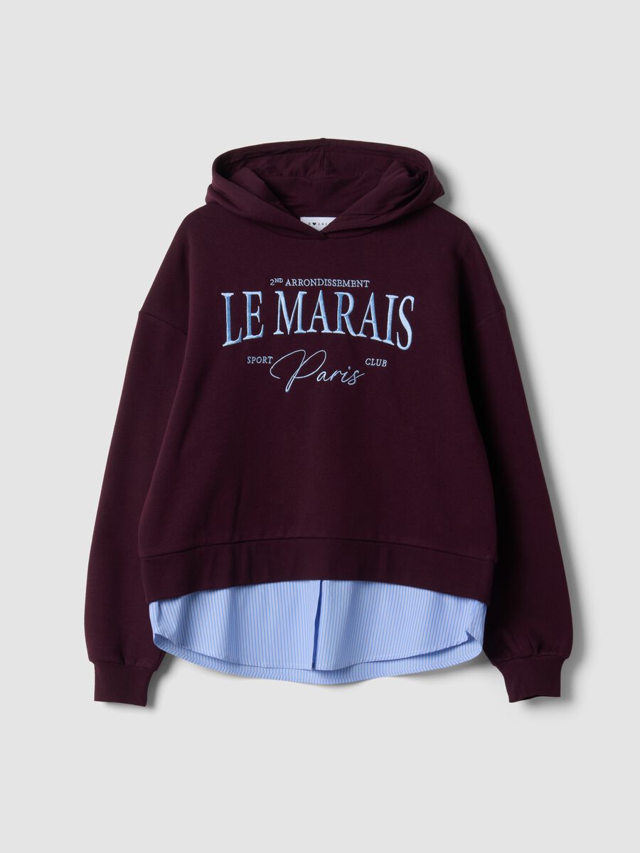 Violetter Hoodie aus Baumwollmix mit Fake-Hemdsaum_0