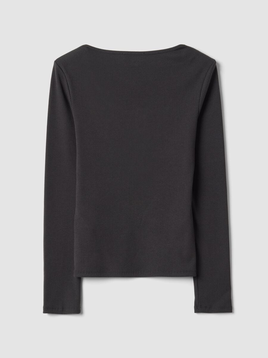 Schwarzes T-Shirt aus elastischer Viskose mit Rundhalsausschnitt_6