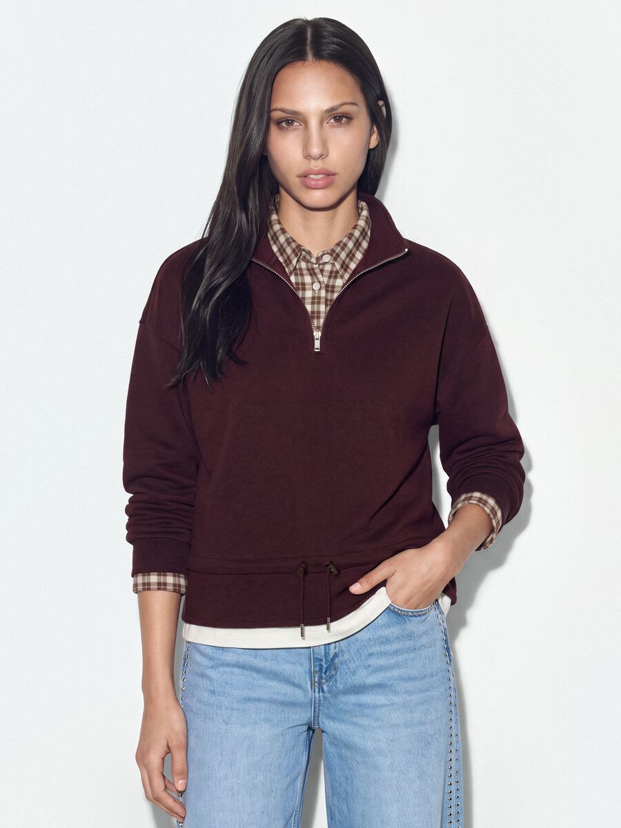 Half-zip viola in misto cotone a strati regular fit_0