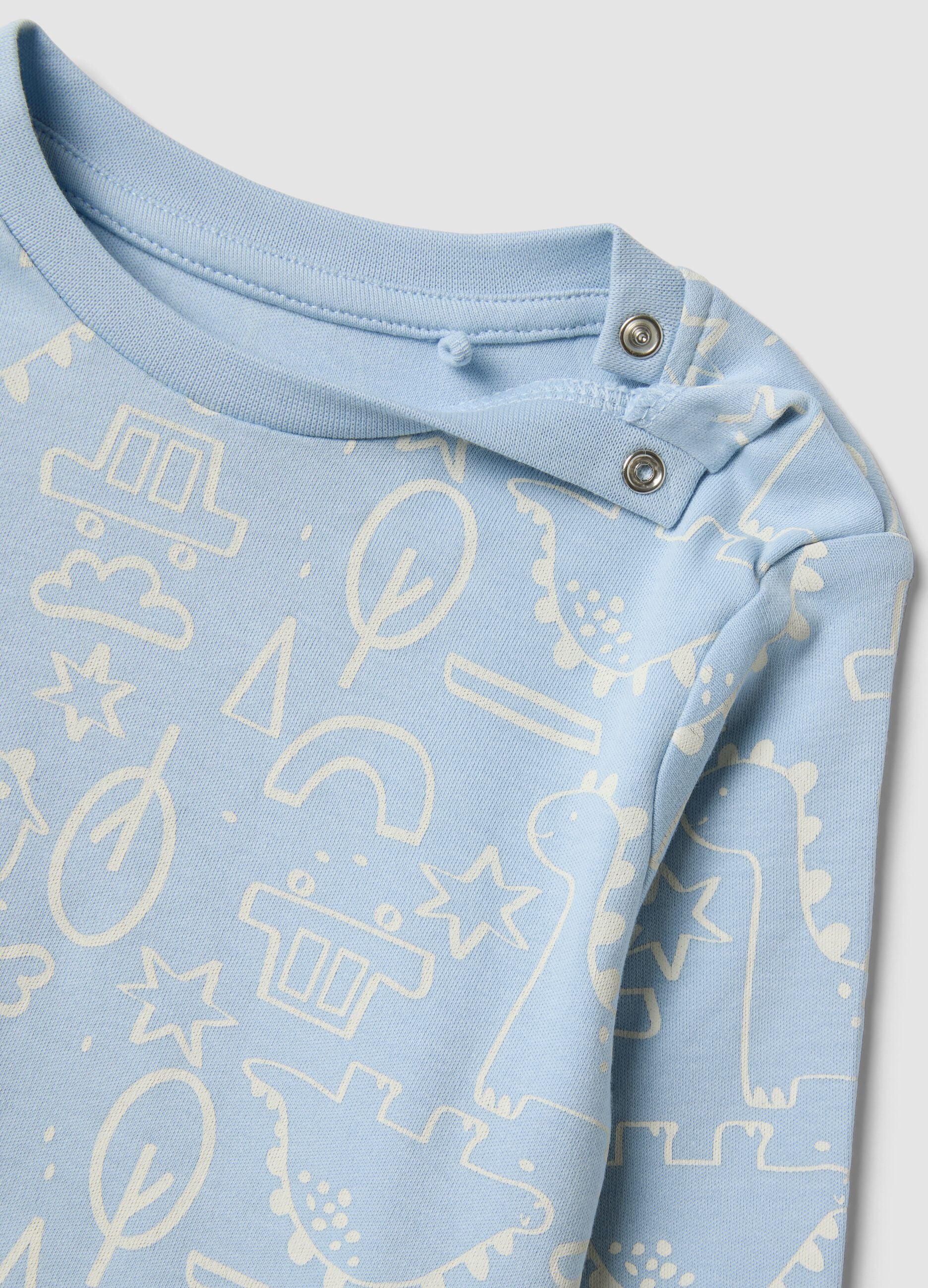 Pyjama bleu clair en pur coton bio &agrave; col rond pour b&eacute;b&eacute; et tout-petit