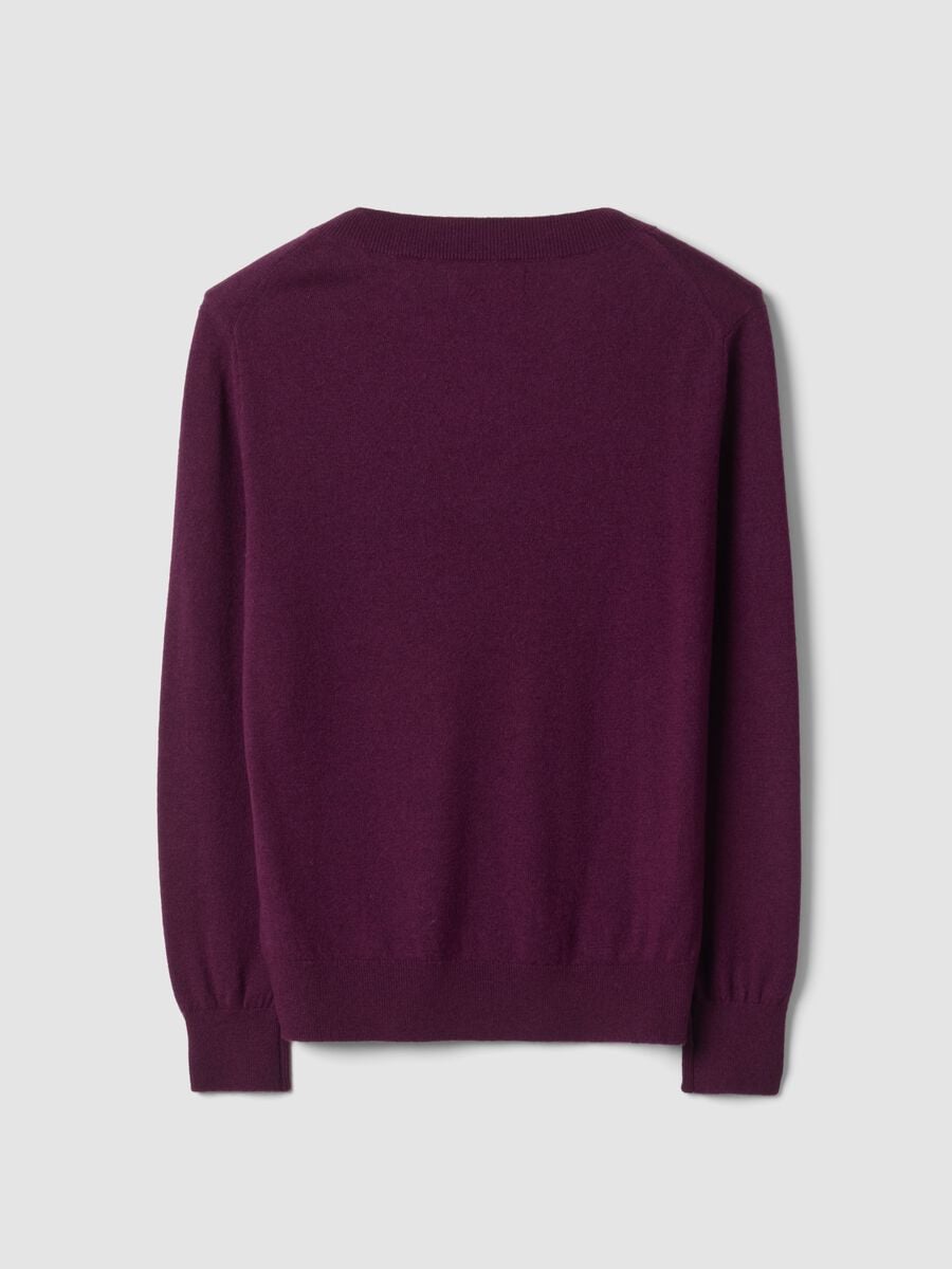 Purple pure wool jumper with deep V-neck_6