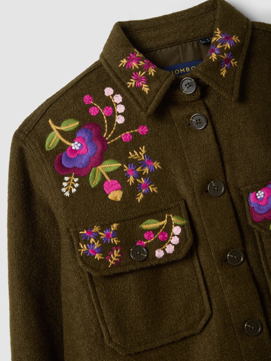 Brown wool-blend blazer with floral embroidery_1