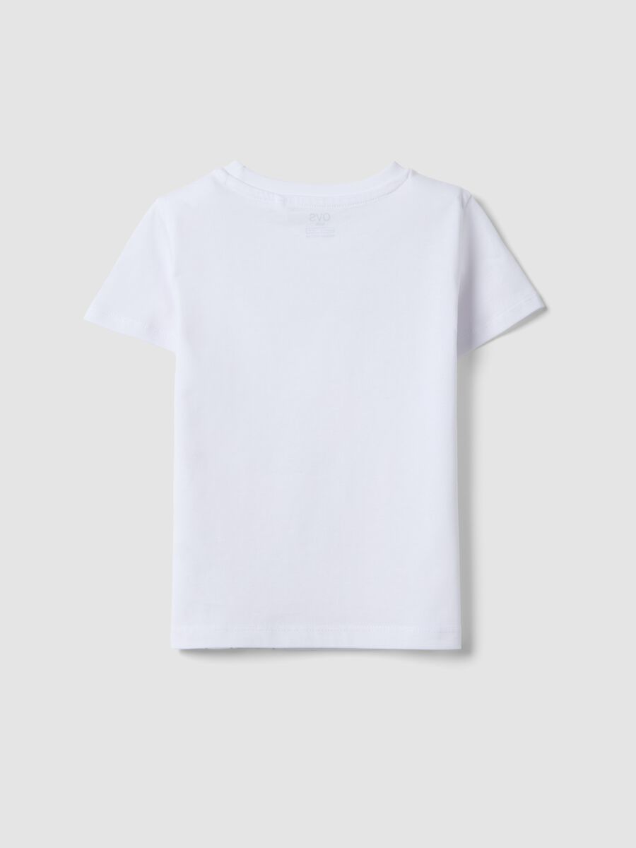 Girl's regular fit white pure cotton T-shirt with stars_1