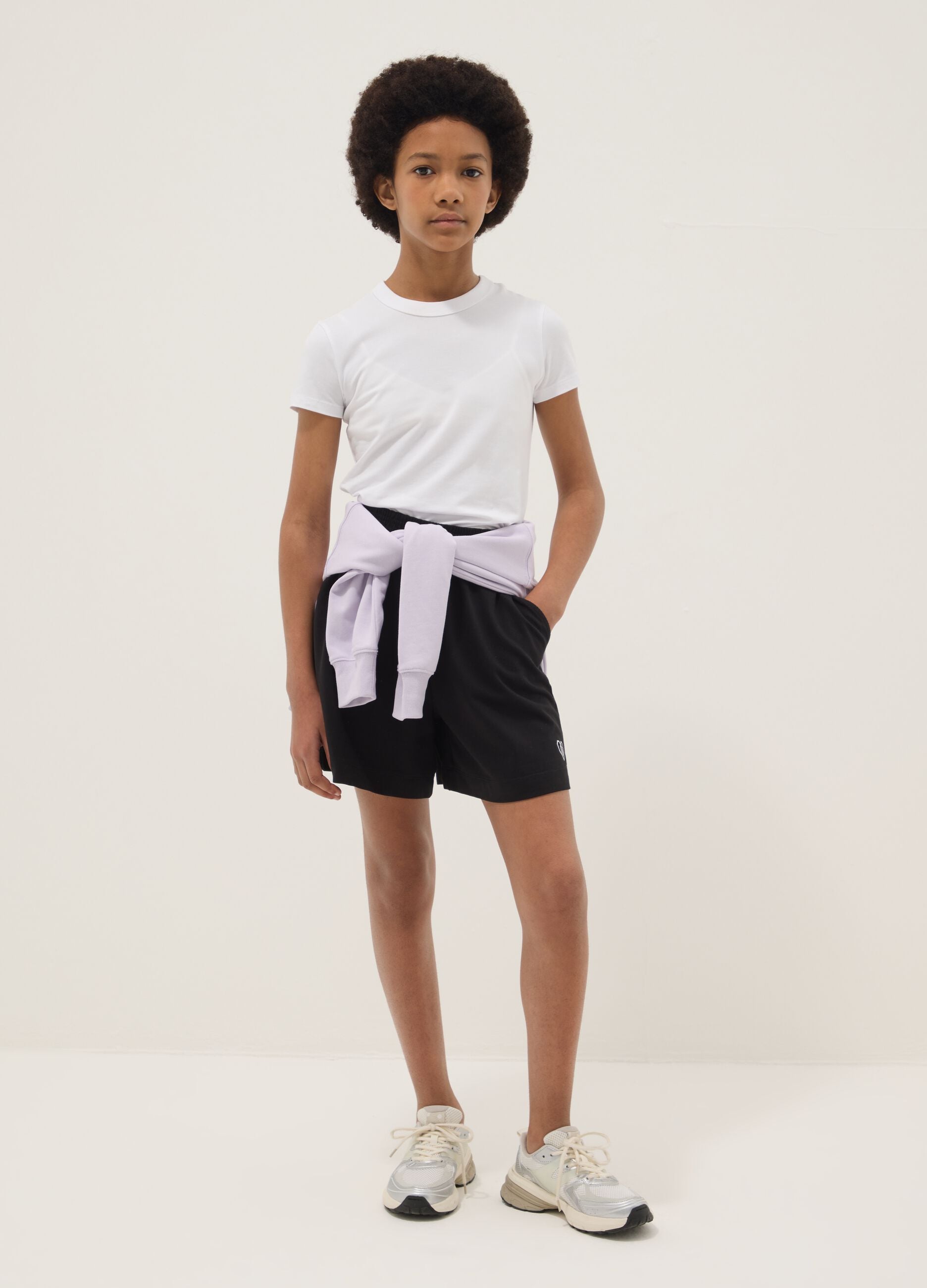 Black pure cotton shorts with elasticated waist