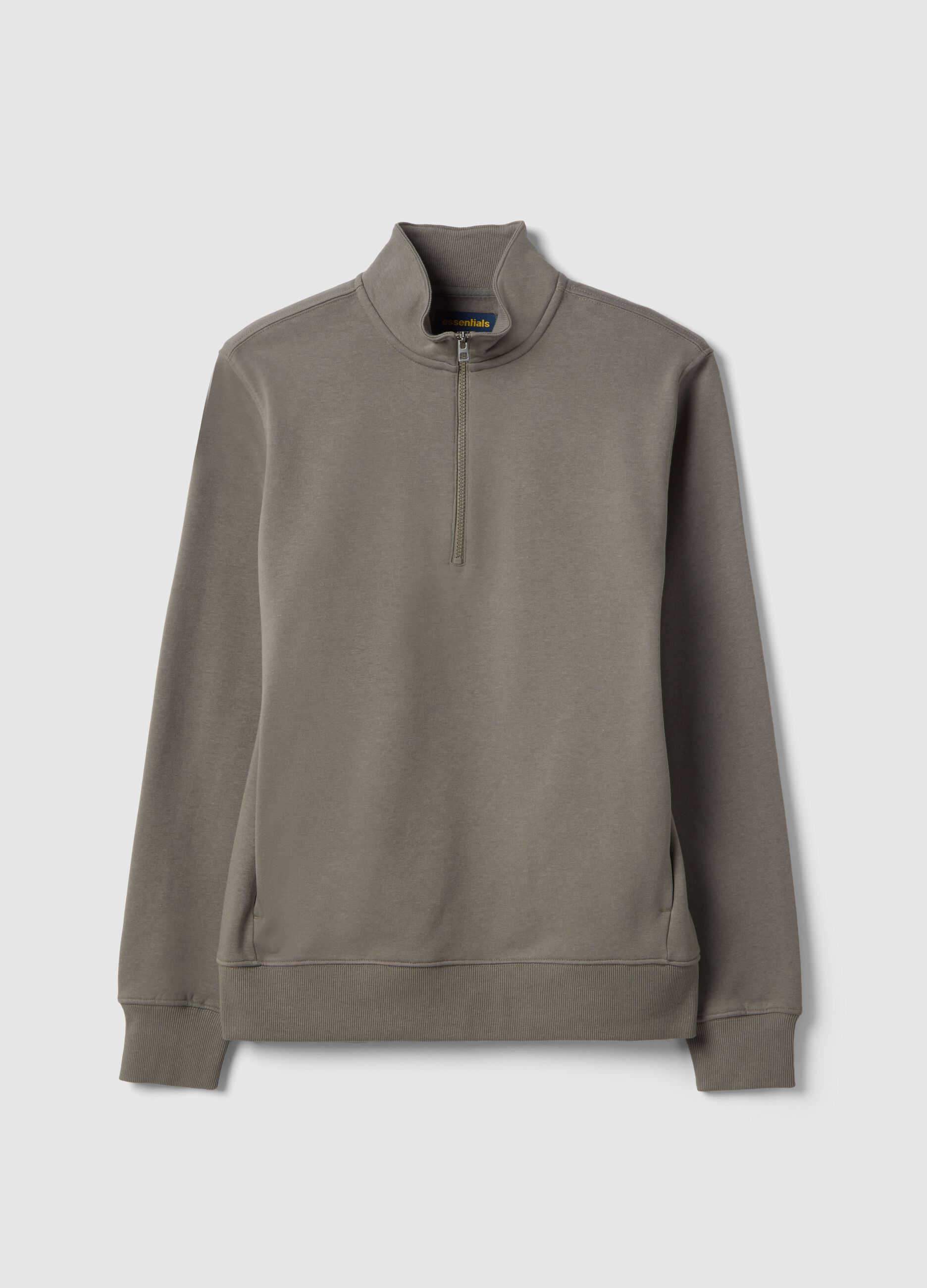 Felpa in misto cotone grigio regular fit con zip a met&agrave;