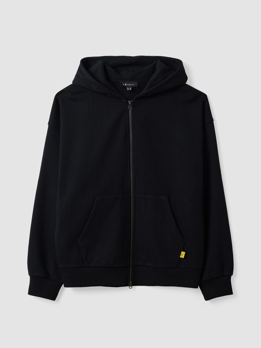 Black cropped pure cotton hoodie with oversized fit_4