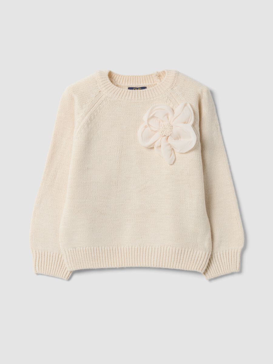 Beige crew-neck jumper with flower, regular fit_0