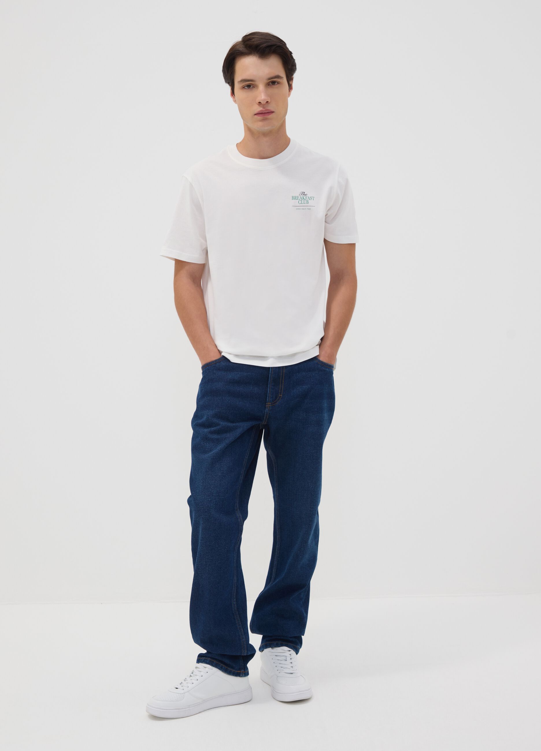 Wei&szlig;es T-Shirt aus reinem Baumwoll-Jersey mit Print, Regular Fit