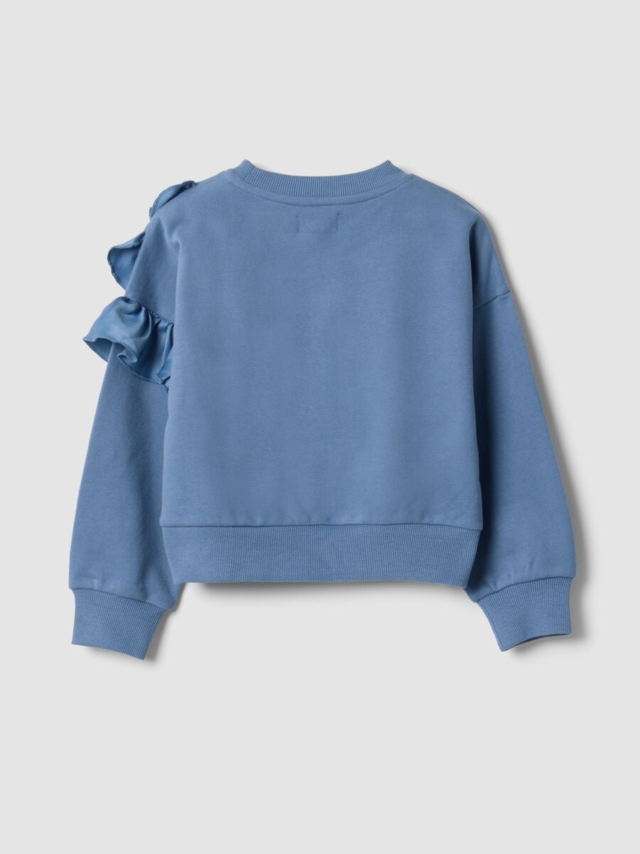 Blue pure cotton sweatshirt with ruffles and crew neck_1