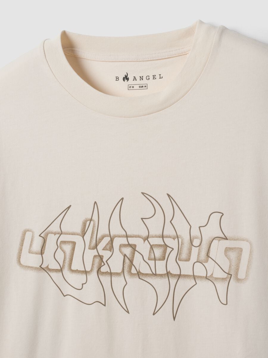 Beige pure cotton T-shirt with front print_1