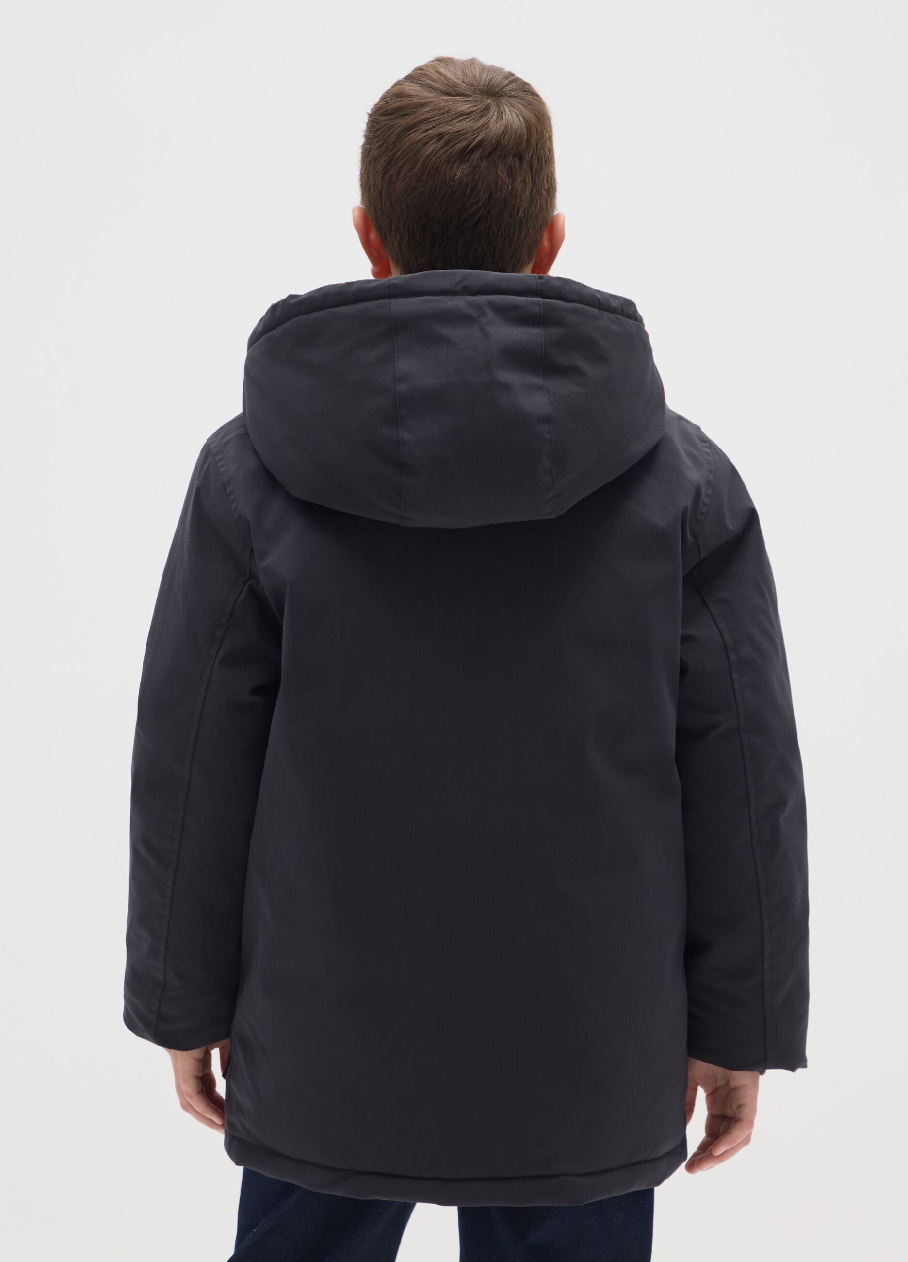 Black padded jacket with hood for boys regular fit