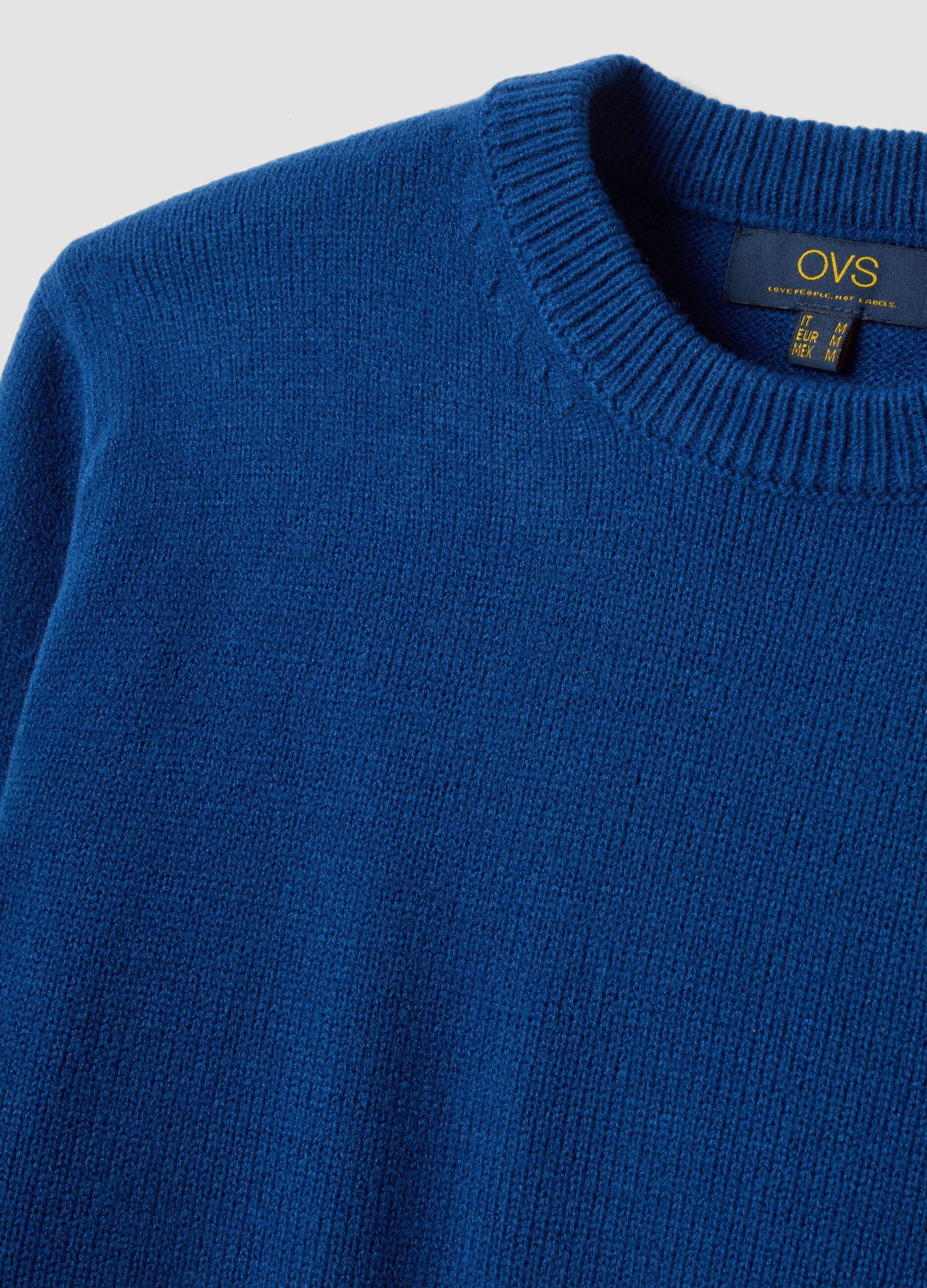 Blue crew-neck jersey knit jumper, regular fit