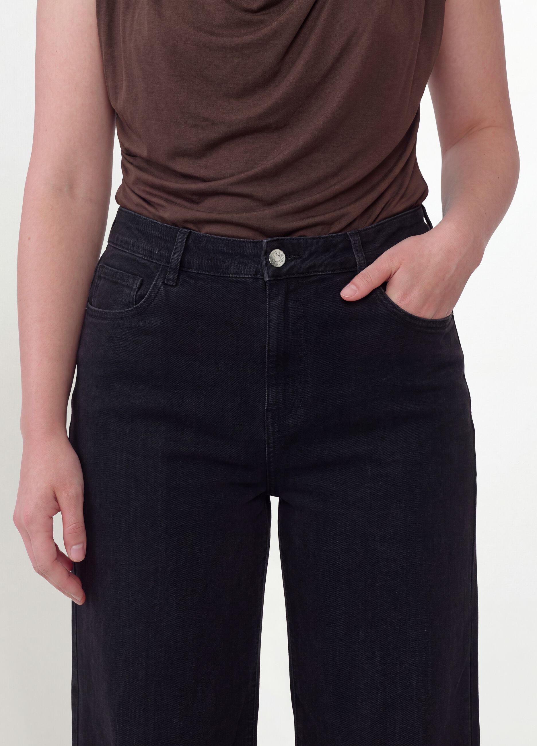 Black cotton and stretch viscose denim jeans with bootcut fit