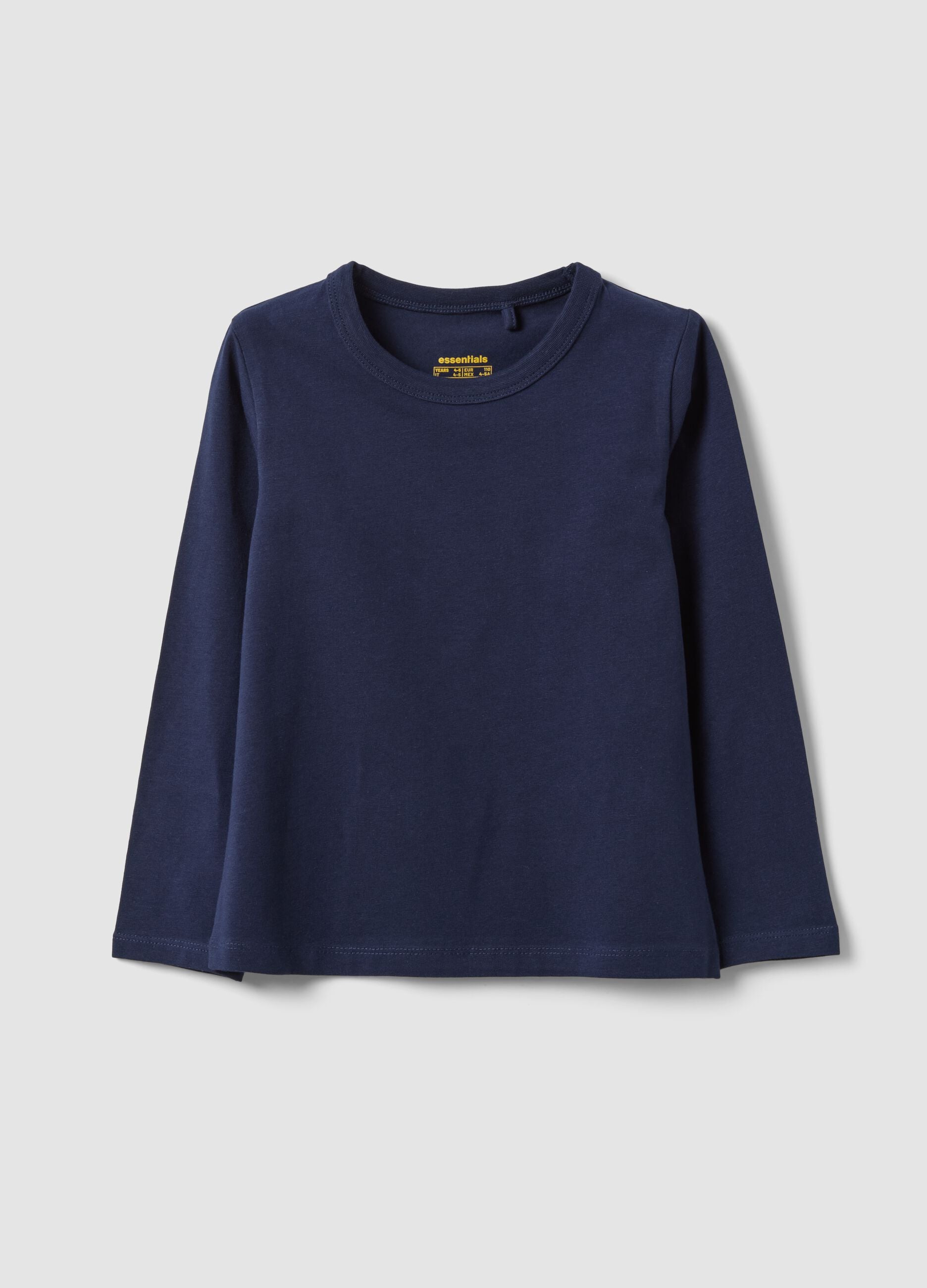 Blaues Langarm-T-Shirt aus Stretch-Baumwolle