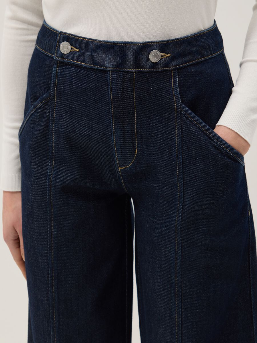 Blue Denim Wide Leg Trousers in Cotton Blend_4
