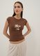 Braunes, figurbetontes T-Shirt aus Stretch-Baumwolle mit Print_0