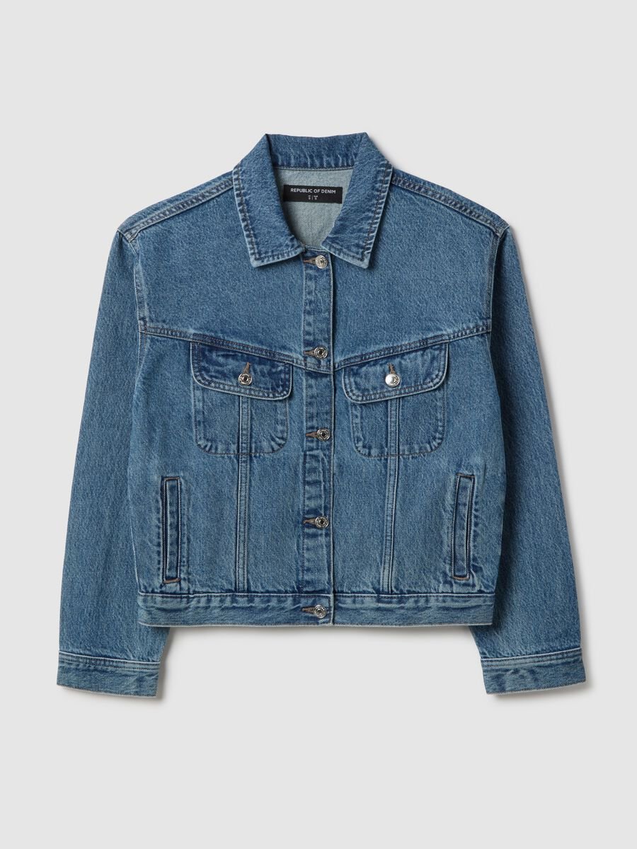 Blue regular fit pure cotton denim jacket_5