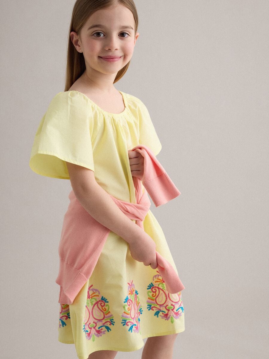 Yellow pure cotton dress with embroidery_2