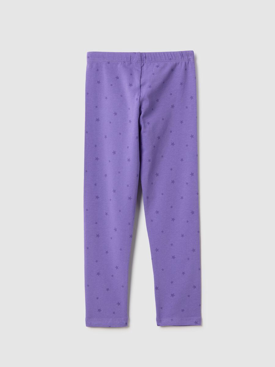 Girls' purple stretch cotton skinny fit leggings with stars_1