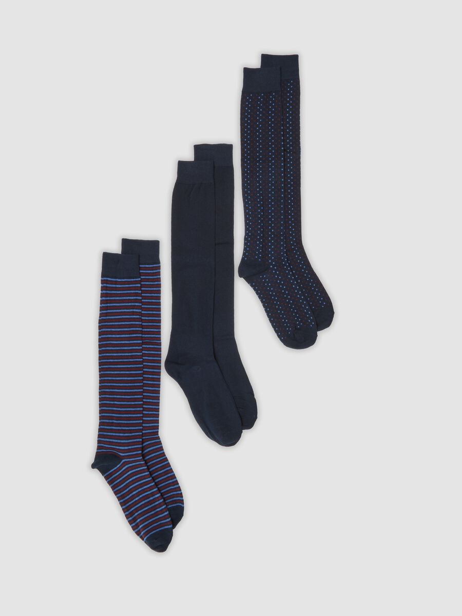 Tripack di calze lunghe blu navy in cotone organico elasticizzato_0
