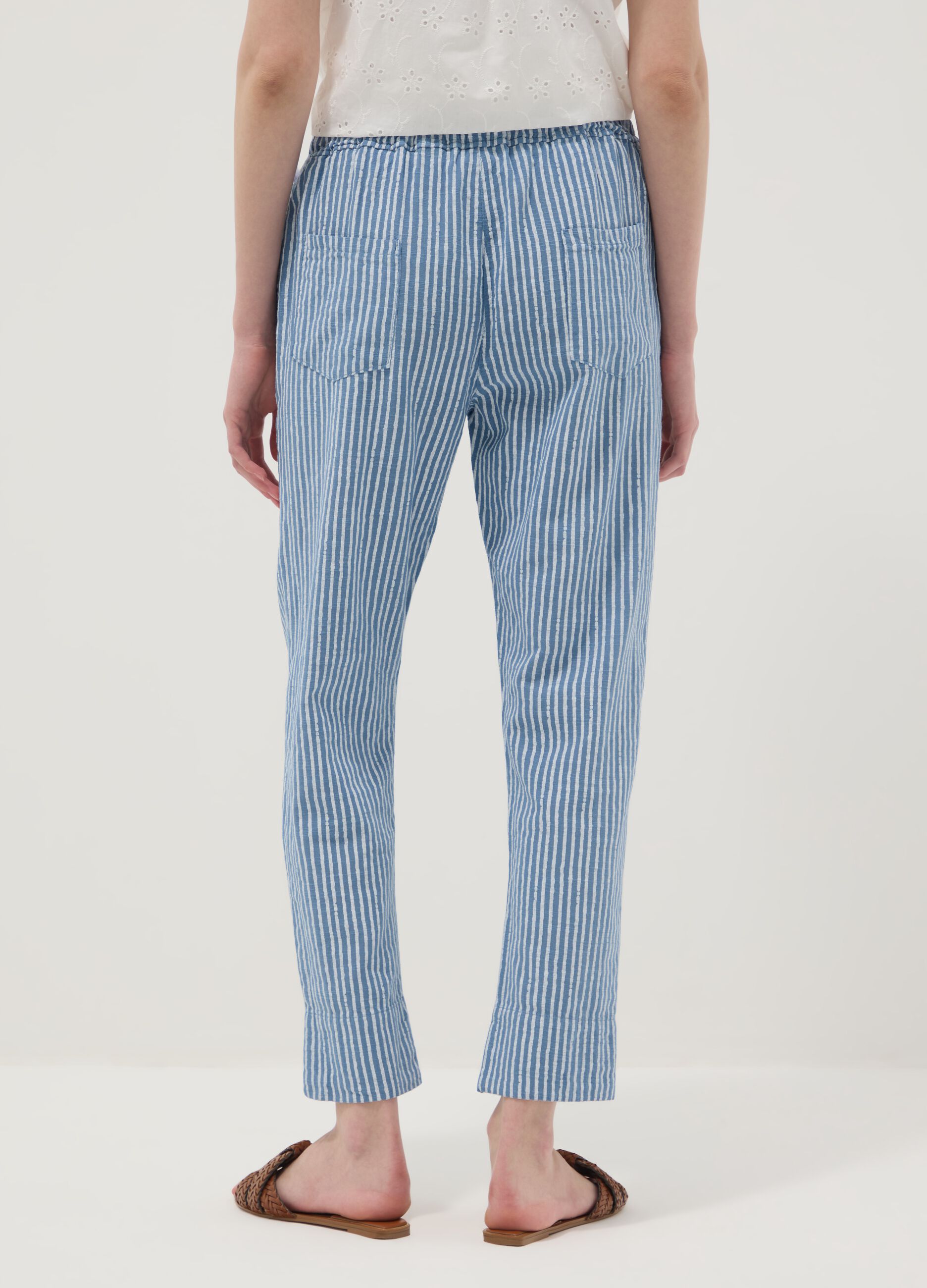 Blue striped pure cotton regular-fit trousers