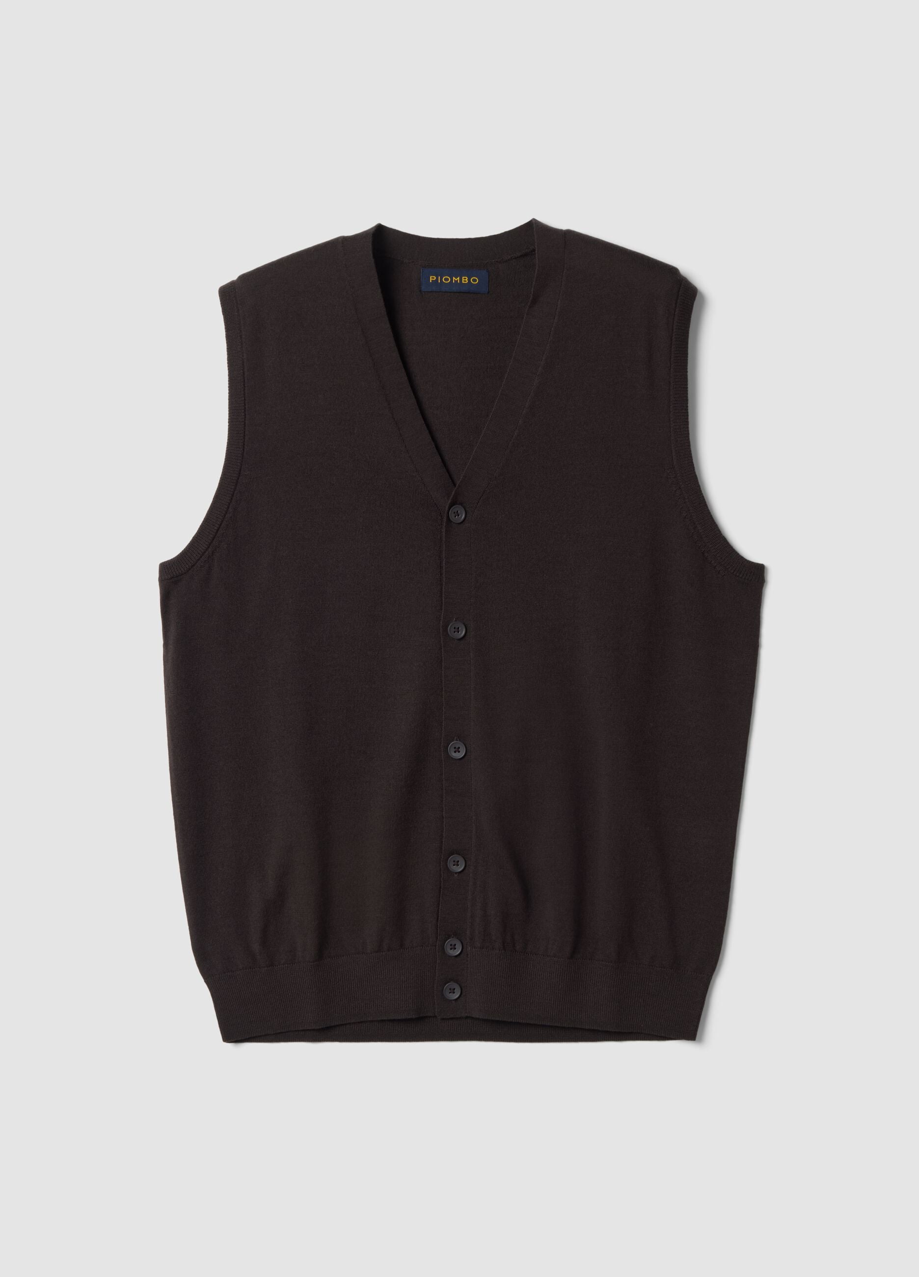 Brown pure merino wool V-neck gilet
