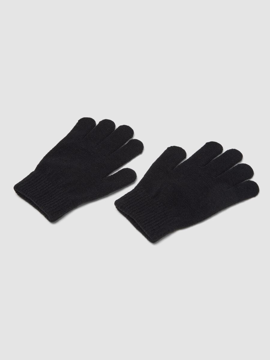 Black stretch-fabric gloves with skeleton print_2
