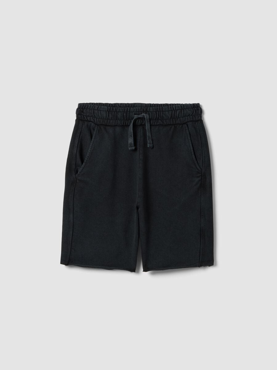 Black pure cotton shorts with elasticated waist_3