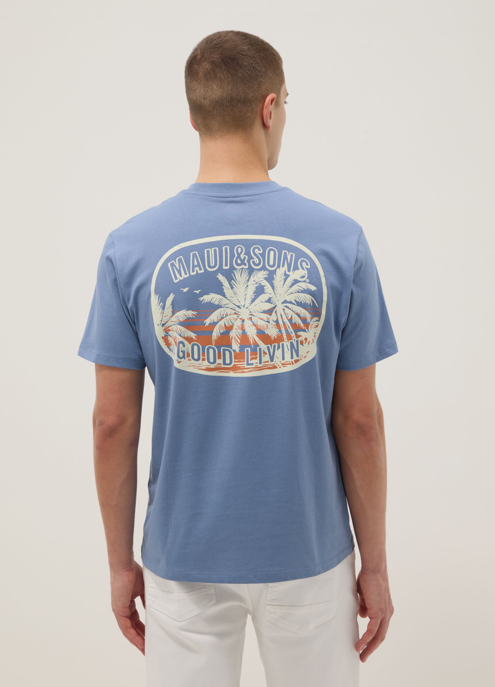 Light blue pure cotton T-shirt with print