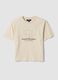 Beige short-sleeved pure cotton T-shirt with embroidery_4