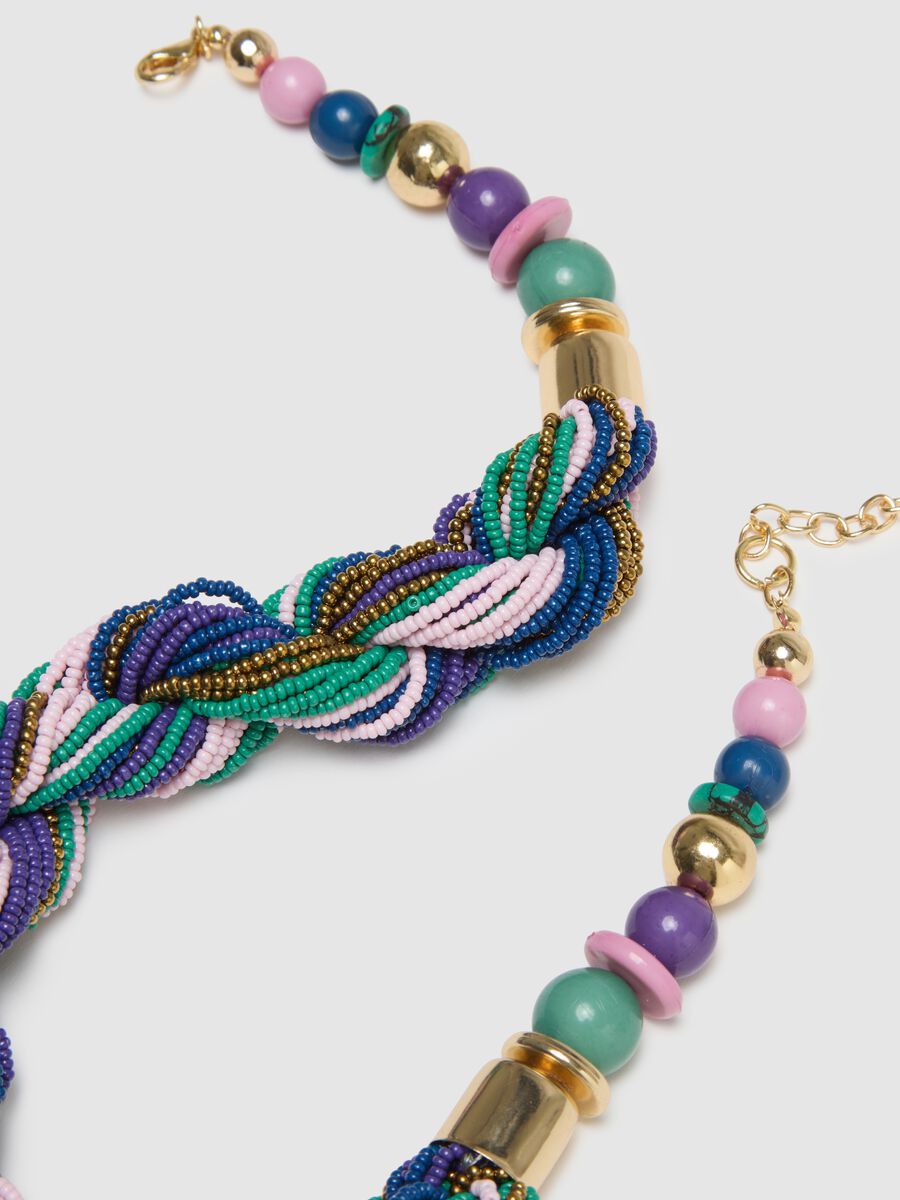 Multicolour glass necklace with woven design_2