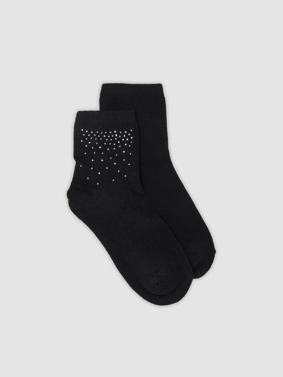 Calzini neri in cotone organico elasticizzato con strass_0