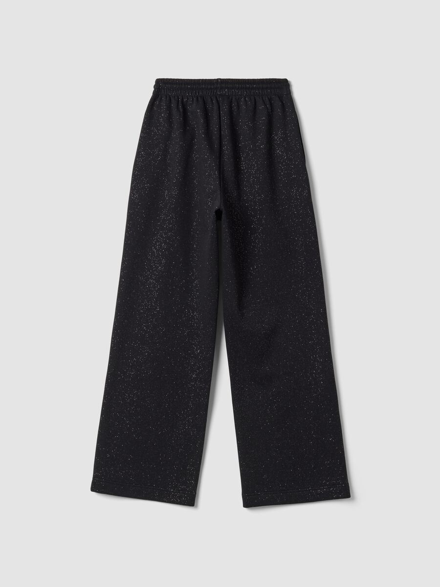 Crne wide leg hlače od mje&scaron;avine pamuka s lurex efektom_2