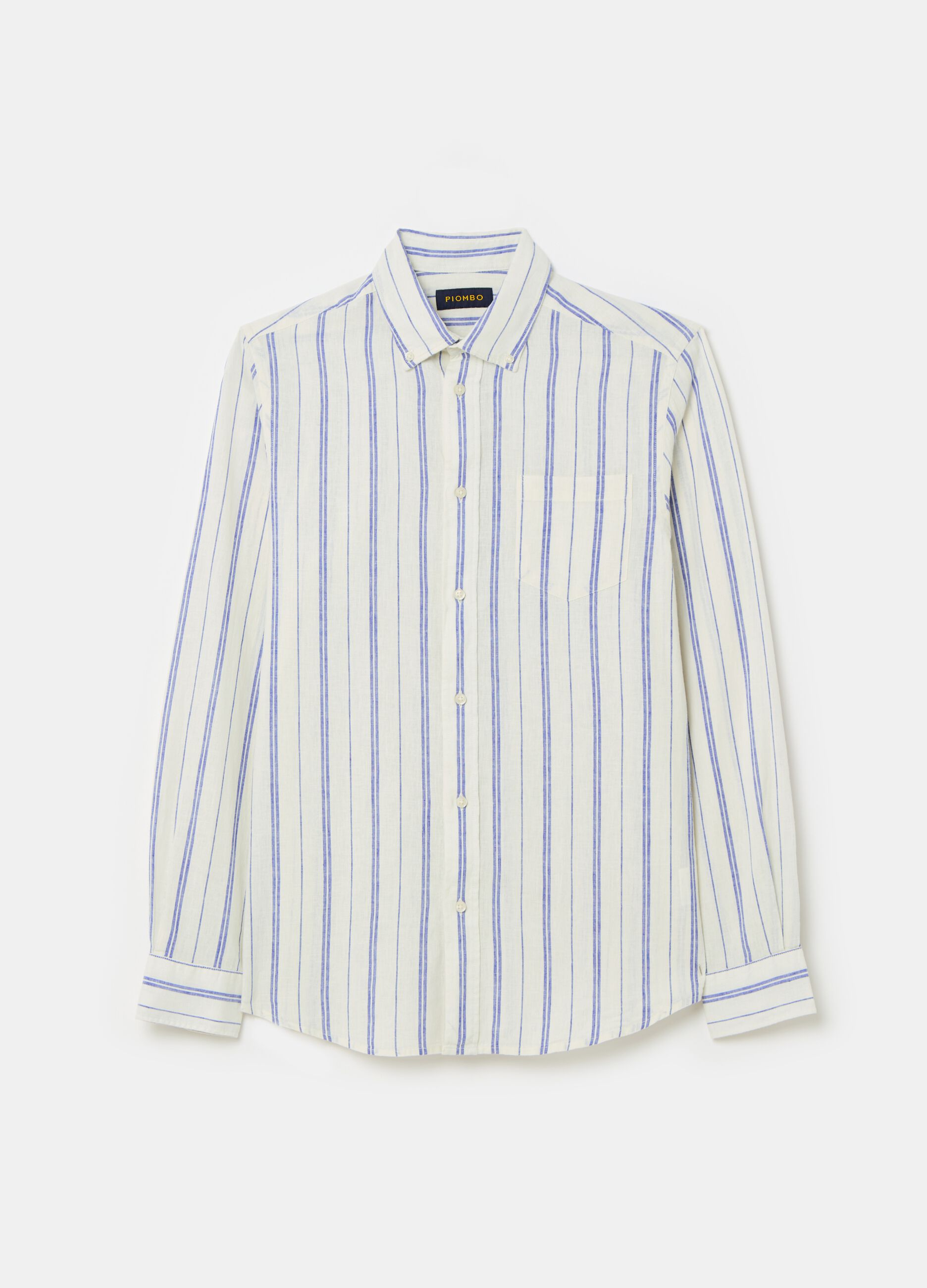 Regular-fit shirt in striped cotton and linen
