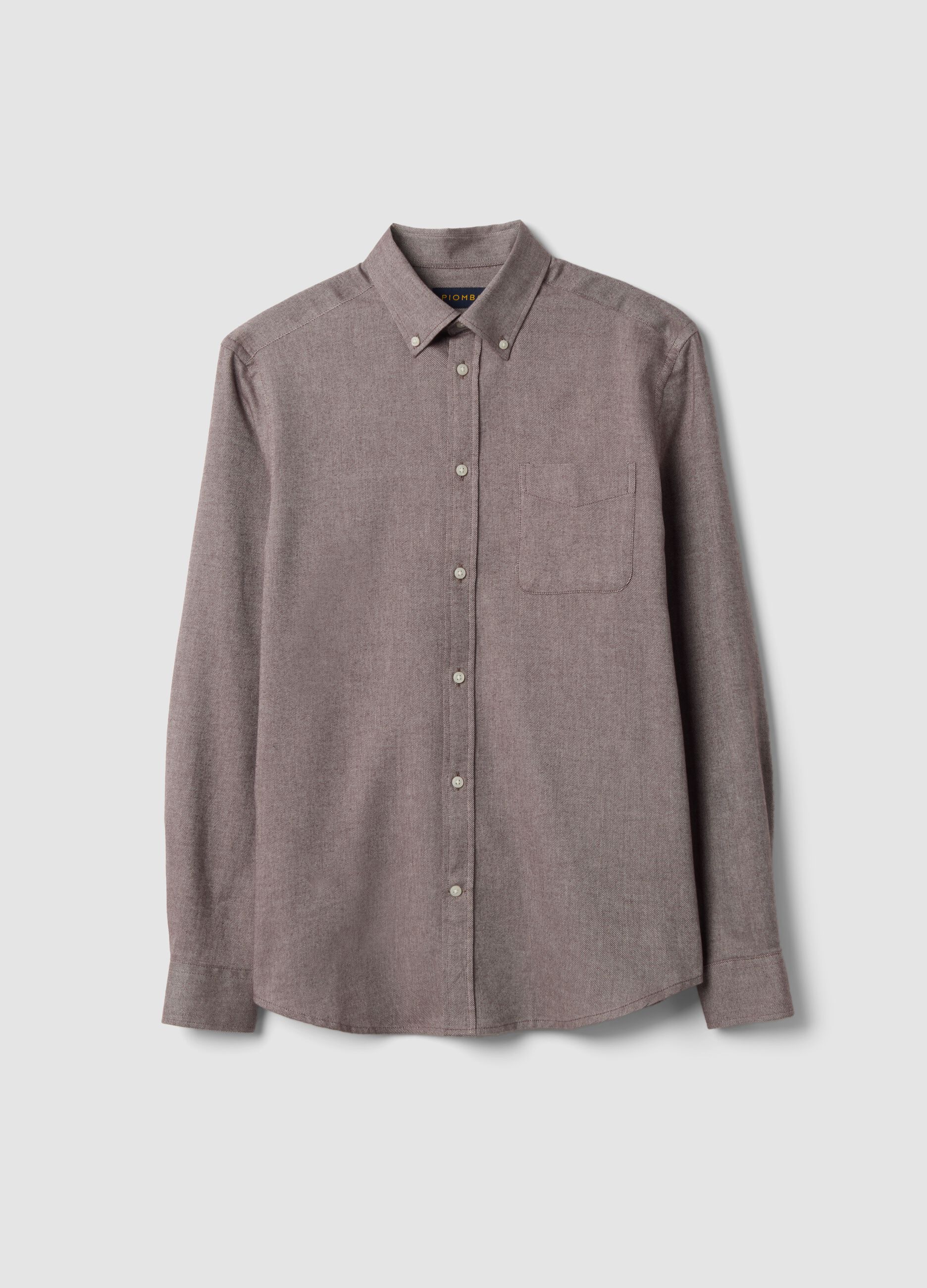 Taupe grey pure cotton flannel shirt, button-down, regular fit