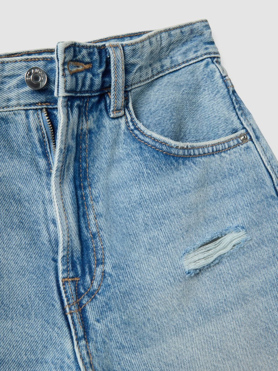 Azurblau Denim reine Baumwollshorts mit geradem Schnitt_5