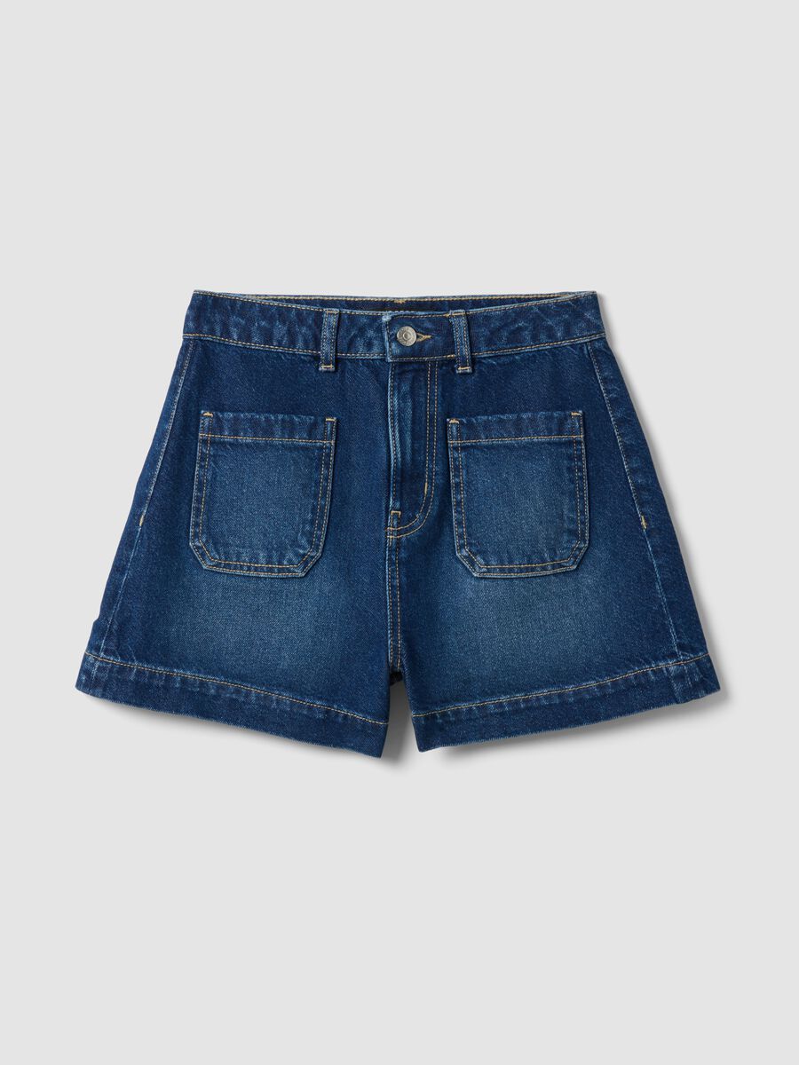 Blue denim Bermuda shorts in pure cotton_4