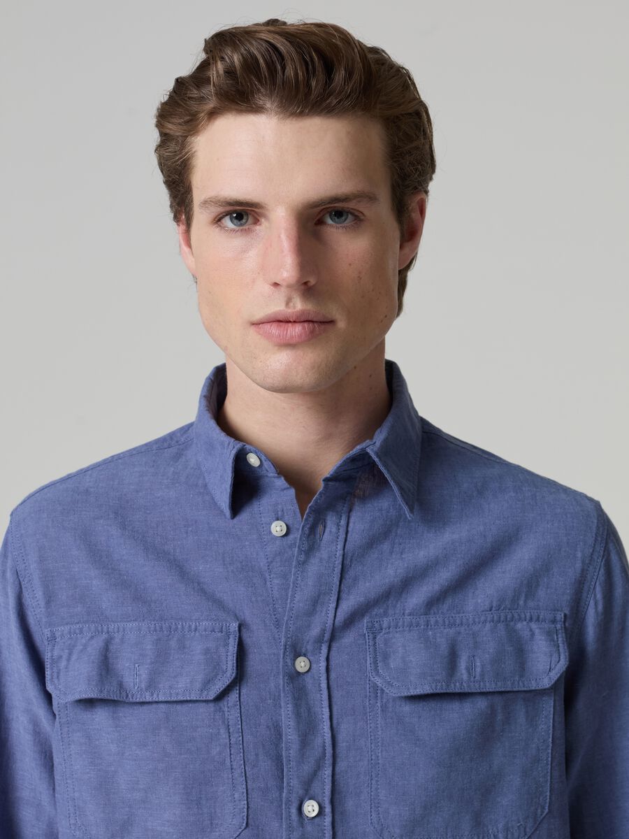 Linen and cotton shirt with pockets_0