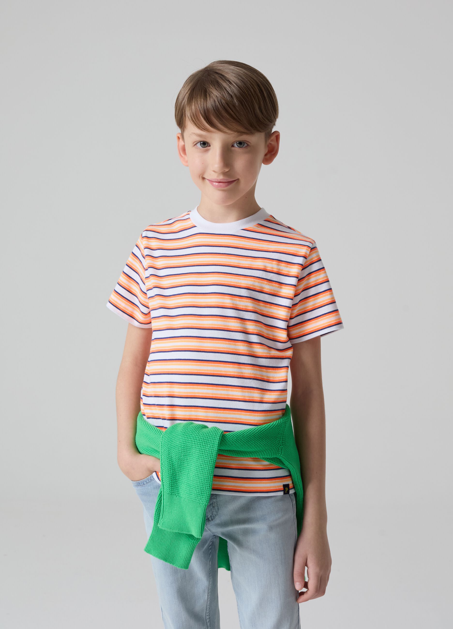 Cotton T-shirt with striped pattern