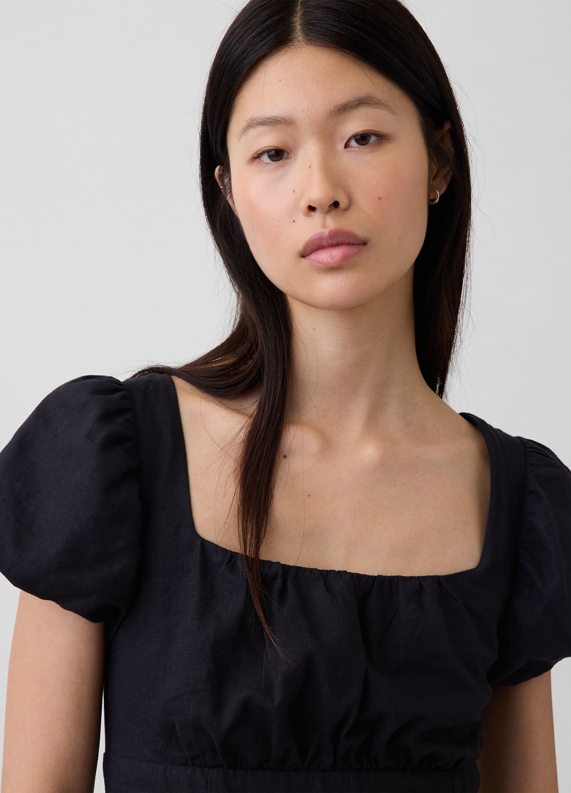 Vestido comprido em mistura de linho