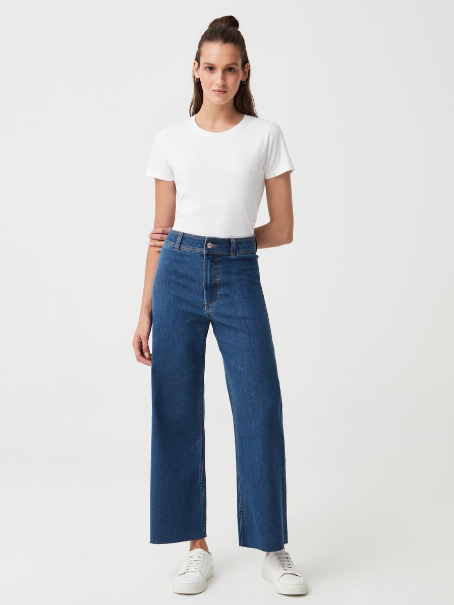 Wide-leg sailor jeans with raw edging_0