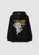 Black cotton-blend zip hoodie with One Piece print_1