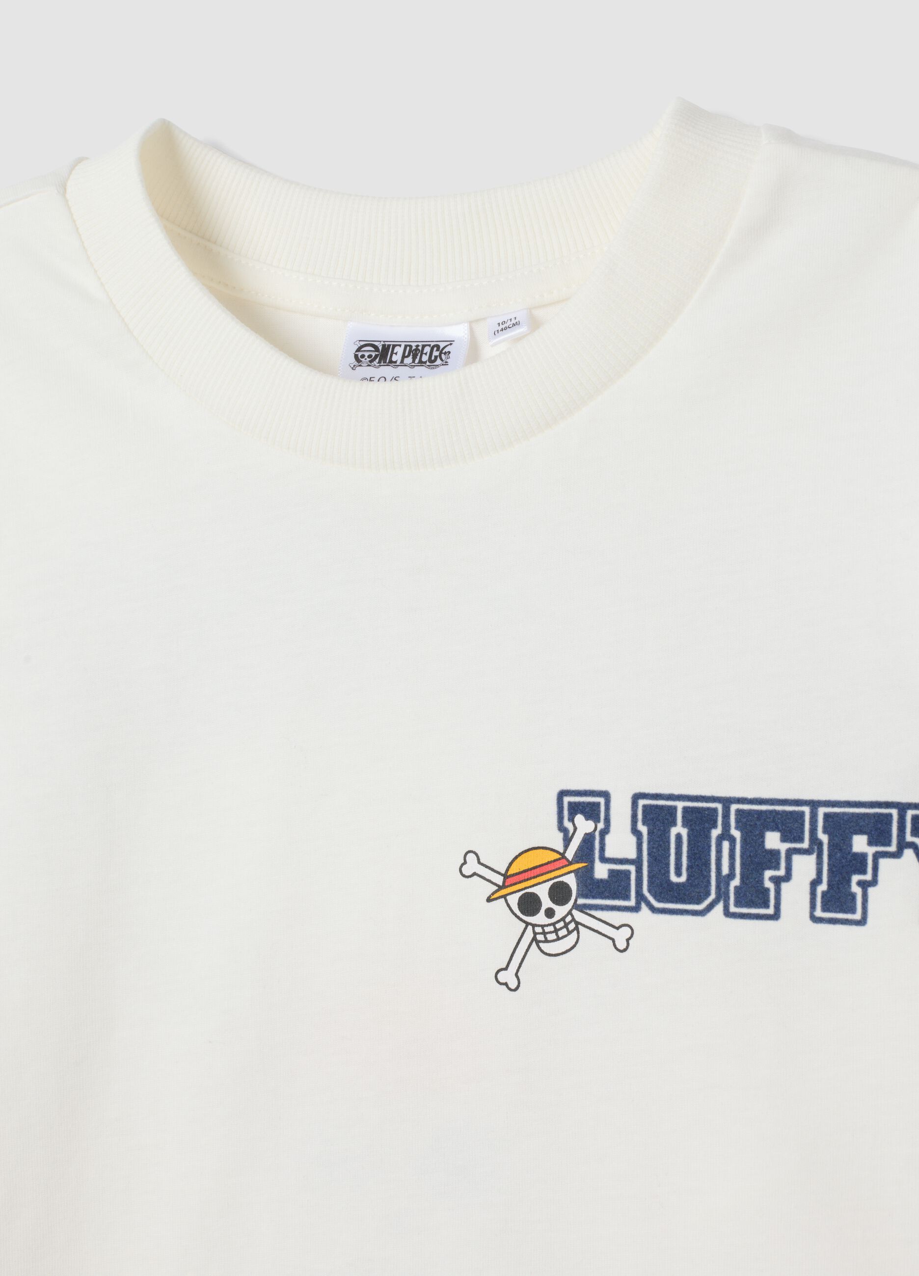 White pure cotton T-shirt with One Piece print, relaxed fit