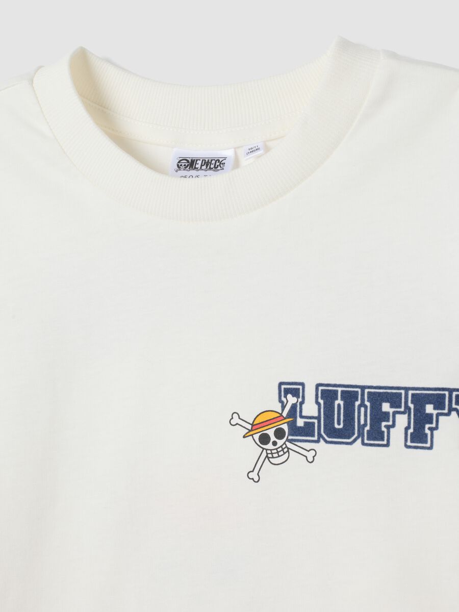 White pure cotton T-shirt with One Piece print, relaxed fit_1
