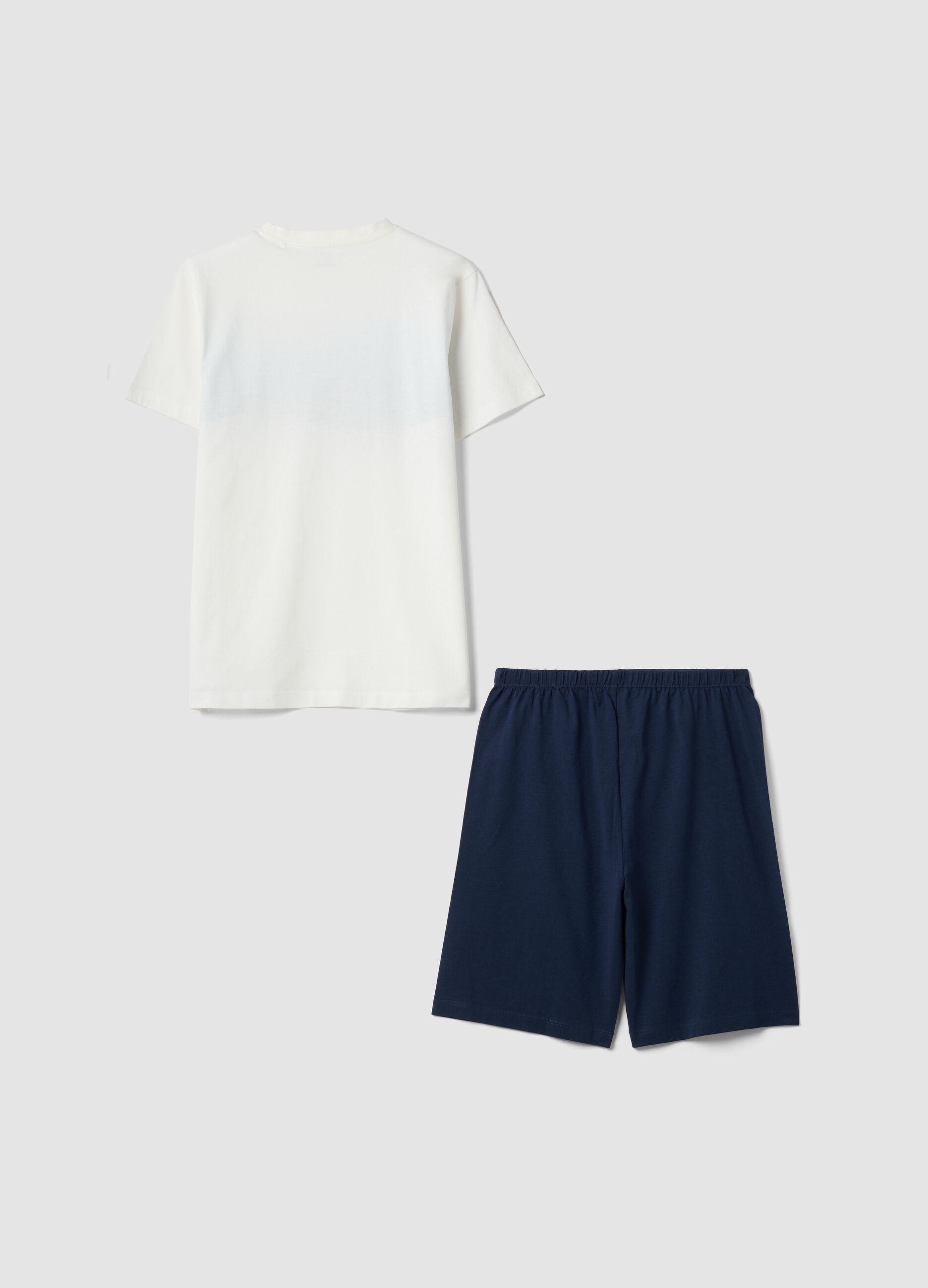 Kurzer blauer Kinderpyjama aus reiner Bio-Baumwolle, Regular Fit