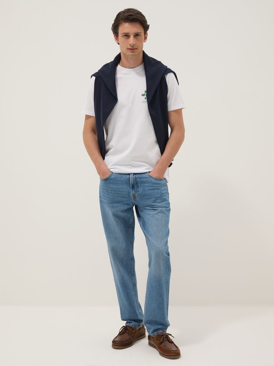 Wei&szlig;es T-Shirt aus reiner Baumwolle mit Print, Regular Fit_1
